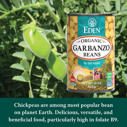 Eden Organic Garbanzo Beans, Chickpeas, 15 oz Can (12-Pack Case), No Salt Added, Non-GMO, Gluten Free, Vegan, Kosher, U.S. Grown, Heat and Serve, Macrobiotic