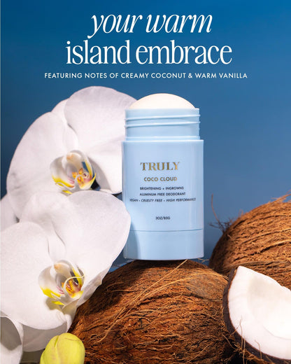 Truly Beauty Coco Cloud Deodorant | Targets Body Odor, Ingrown Hairs & Discoloration | Gentle, Aluminum-Free Deodorant | Made with Coconut oil & Mandelic Acid | Coconut & Vanilla Scent | (3 Oz)