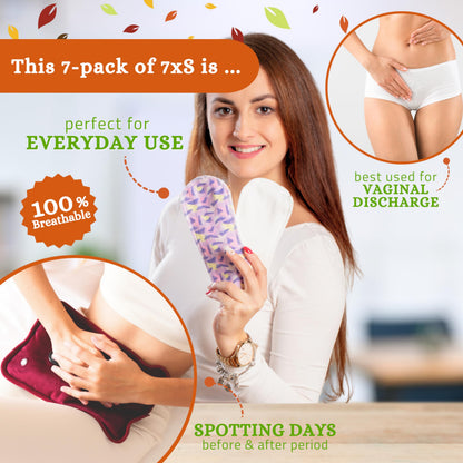 Non Slip Reusable Panty Liners for Women 7-Pack (S) Organic Cotton Panty Liners Reusable & Cloth Panty Liners Thong 7-Pack (Small) Mini Organic Cotton Reusable Panty Liners for Women