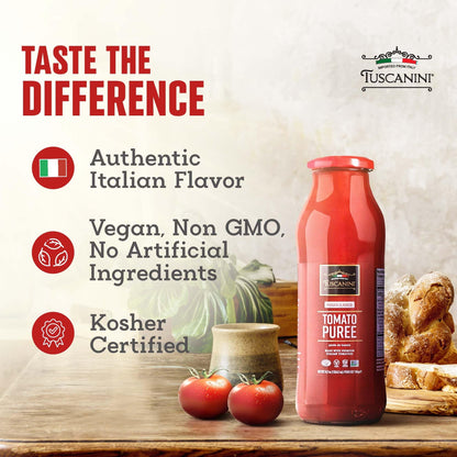 Tuscanini Italian Tomato Puree, Premium Italian Passata, 24.7oz (2 Pack) | Resealable, Product of Italy
