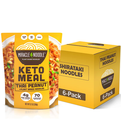 Miracle Noodle Thai Peanut Ready To Eat Meal, 10 Oz (Pack of 6), Plant Based Shirataki Konjac Noodles, 70 Calories Per Serving, Low Carb, Gluten-Free