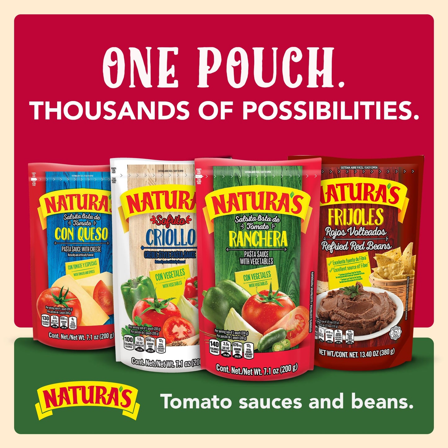 NATURA'S Refried Red Beans, Ready-to-Eat Vegetarian Refried Beans, Frijoles Rojos 13.40 oz Pouch (Pack of 3)