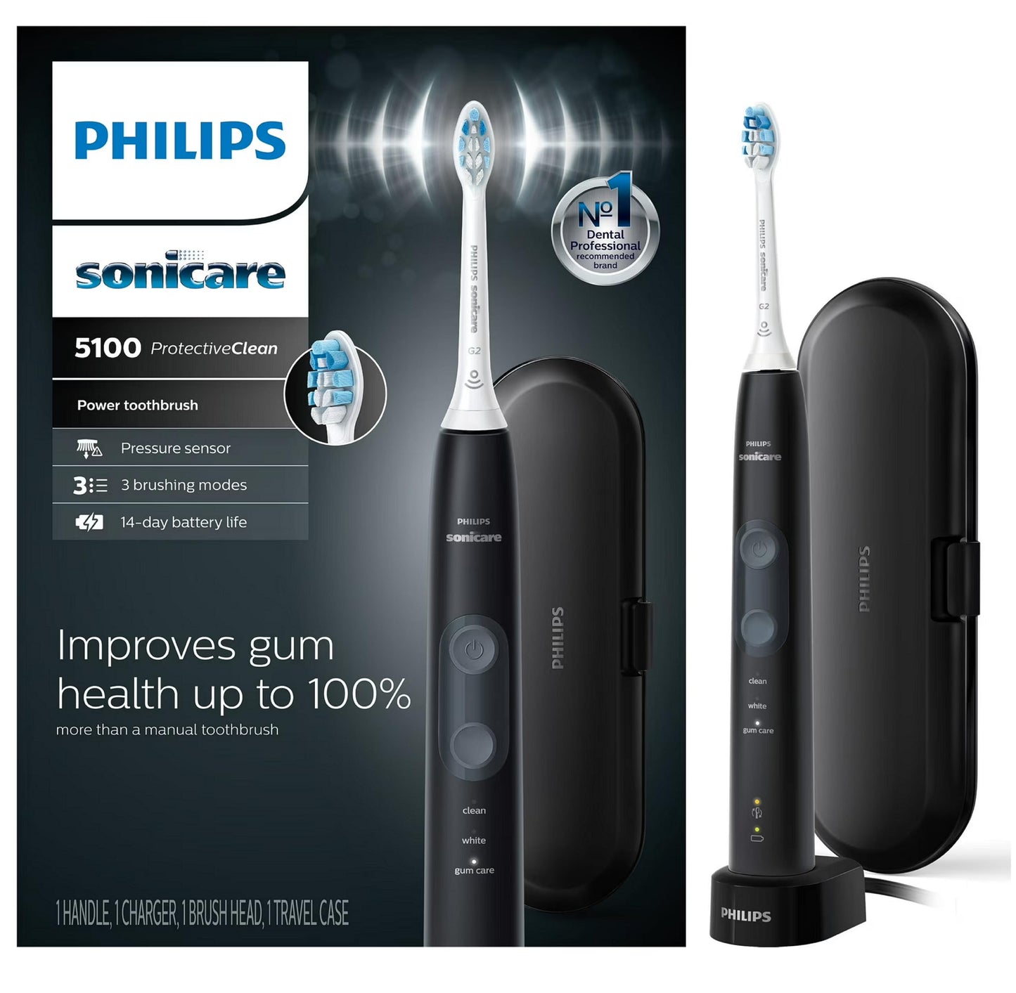 Philips Sonicare ProtectiveClean 5100 Electric Rechargeable Electric Power Toothbrush, Gum Health, Frustration Free Packaging, White, HX6857/32