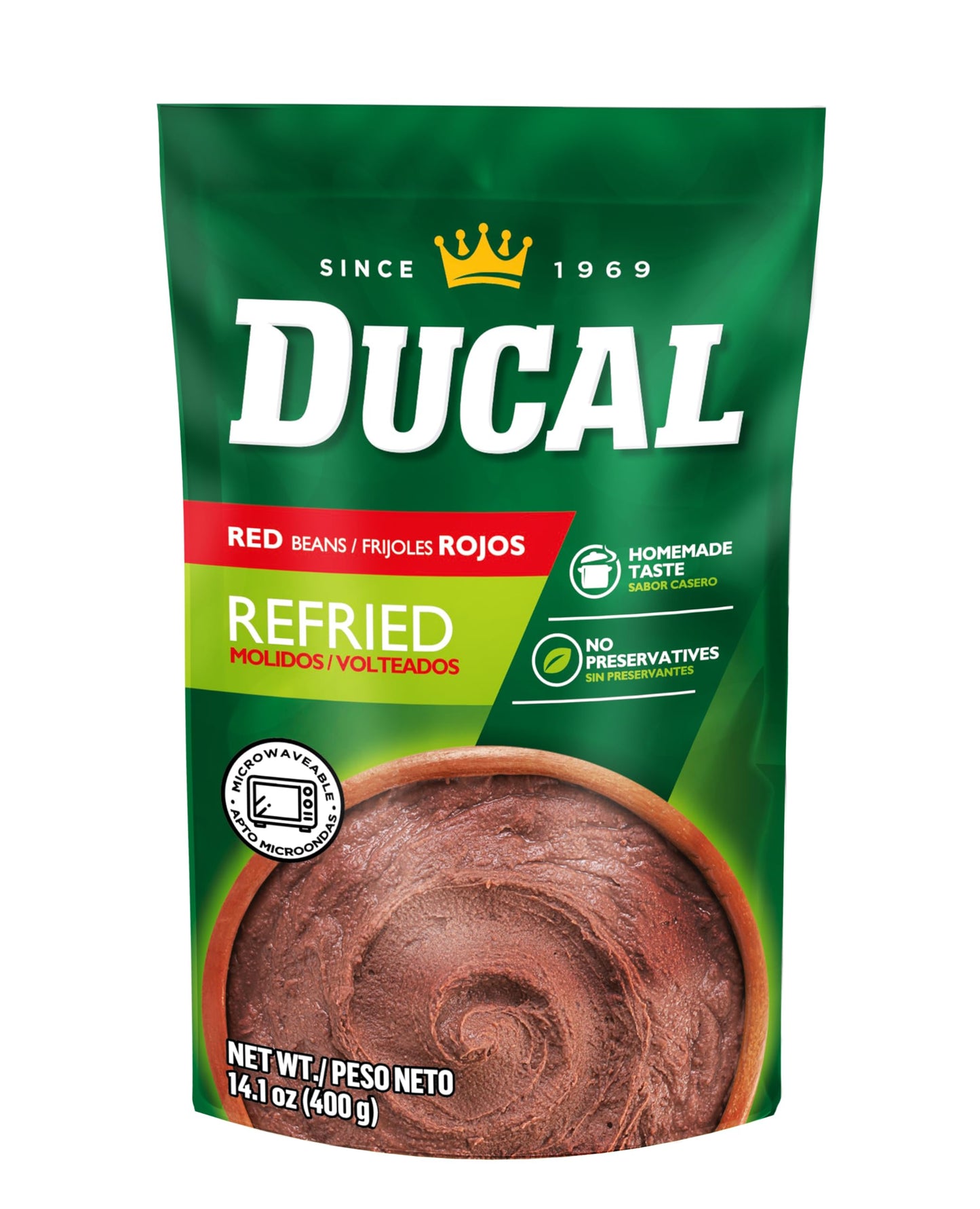 Ducal Refried Red Beans Pouch - Instant Vegetarian Refried Red Beans, Non-GMO And Gluten-Free - Excellent Source in Protein And Iron, Cholesterol Free, 14.1 Ounce (Pack of 18)