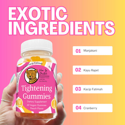 Vaginal Tightening Gummies, 2 Month Supply, V Tight, 60 Vegan Tightener Gummy Vitamins, Natural Tightening Pills for Tighter Vag, pH Balance, Vaginal Health (Peach)