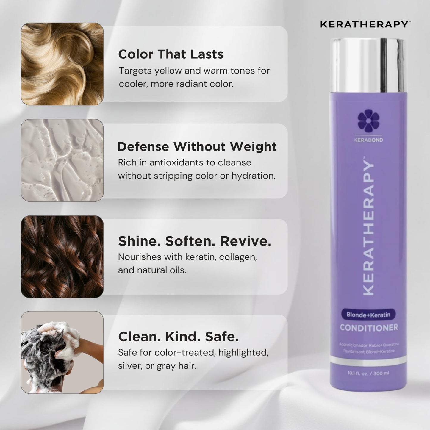 KERATHERAPY Keratin Infused Totally Blonde Violet Toning Conditioner, 10.1 fl. oz., 300 ml - Keratin Therapy Purple Conditioner for Blonde Hair, Brassy, Silver, & Highlighted - Sulfate & Paraben Free