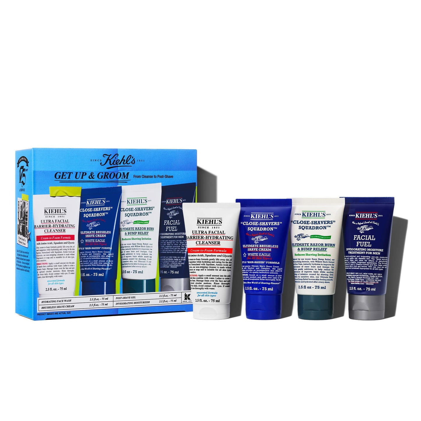 Kiehl's Men's Skincare Routine and Shaving Kit Gift Set, $92 Value, Includes Face Wash, Shaving Cream, After Shave, and Moisturizer, Grooming Gift Set formulated for all Skin Types