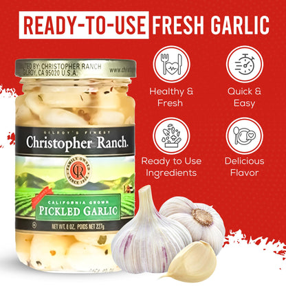 Christopher Ranch Pickled Garlic Cloves in a Jar | 100% California-Grown Fresh Garlic | Peeled and Pickled for Convenience | Ideal for Cooking, Snacking & Pickled Vegetables Lovers | 8 oz (Pack of 2)