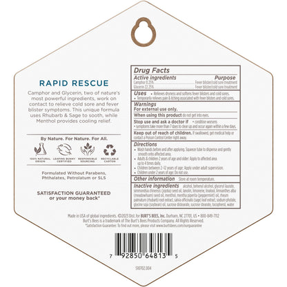 Burt's Bees Cold Sore Treatment, with Rhubarb and Sage Complex, Natural Origin Skin Care, 1 Tube, 0.07 oz.