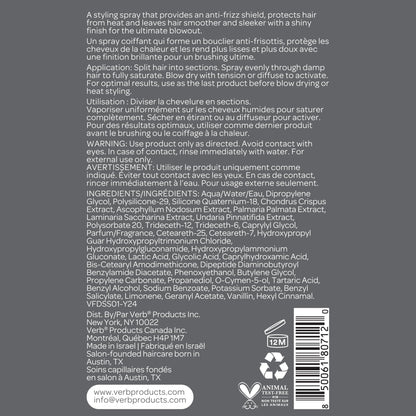 VERB Frizz Defense Smoothing Spray – Anti-Frizz Shield + Heat Protection for Sleek Blowouts – No Parabens, Gluten, or Harmful Sulfates – All Hair Types