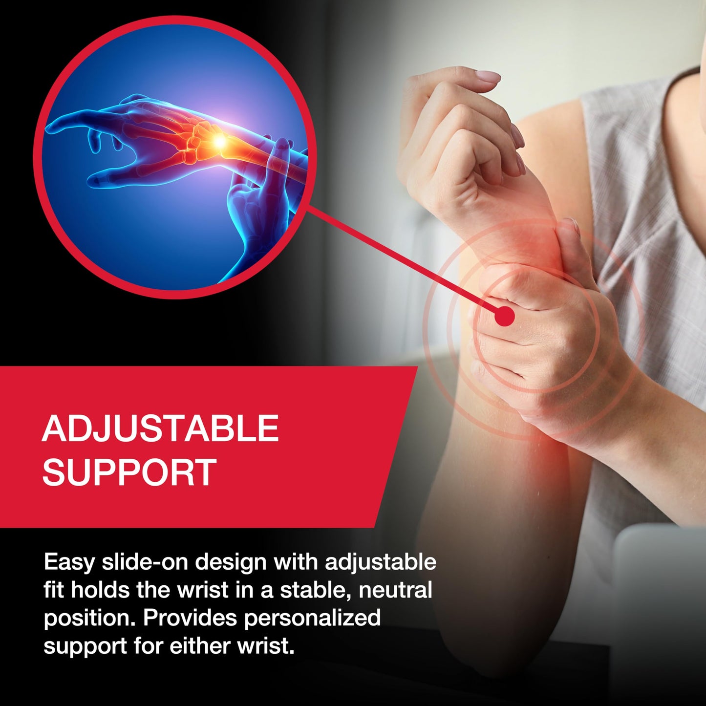 MUELLER Sports Medicine Adjustable Night Support Wrist Brace, For Sleeping, Arm Compression worn Left or Right For Men and Women, Black, One Size Fits Most