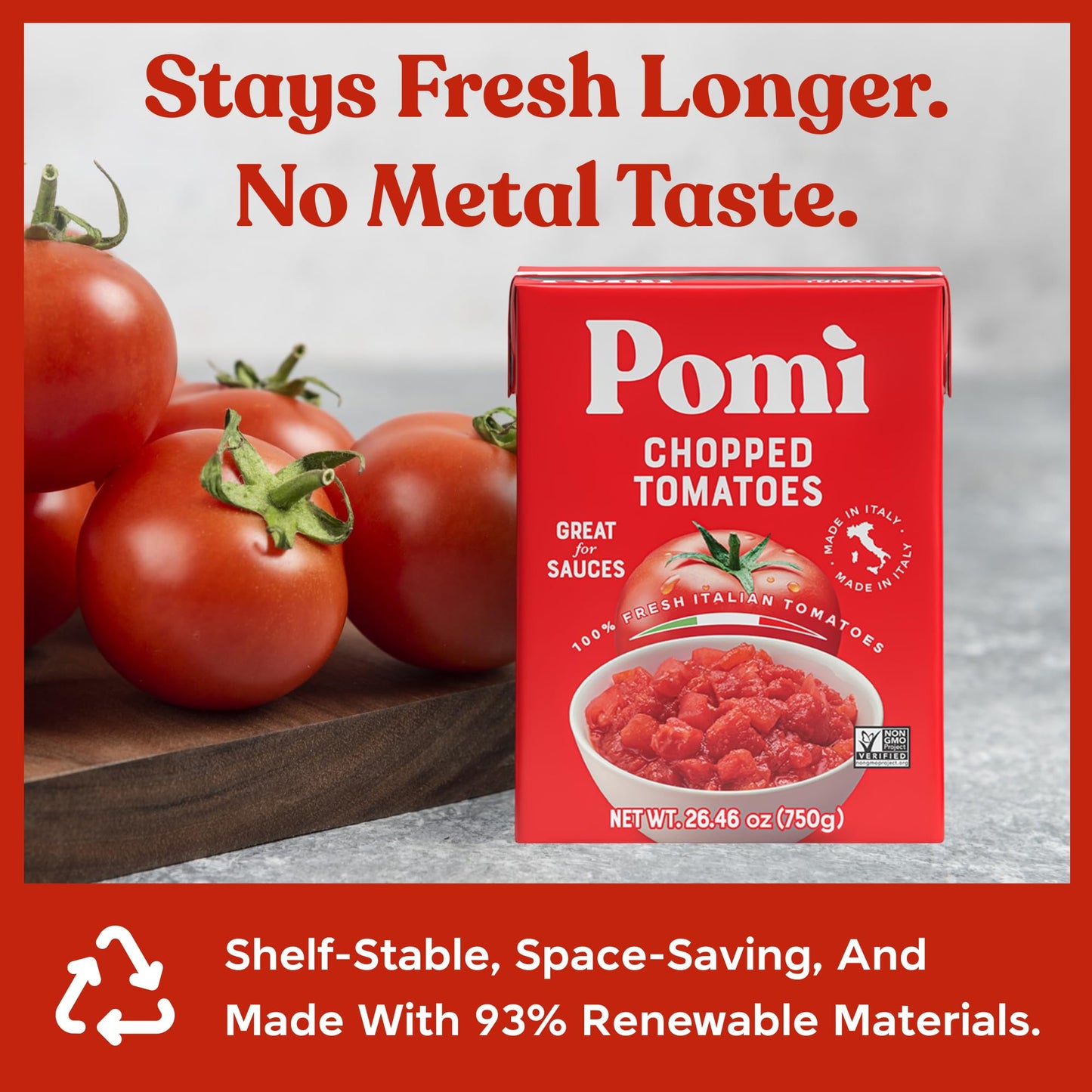 Pomì Chopped Tomatoes 26.46oz (Pack of 12) - Non-GMO, Gluten-Free, BPA-Free - 100% Fresh Italian Tomatoes for Sauces, Pasta & Pizza, Canned Tomatoes Alternative
