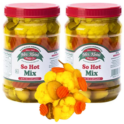 32 Oz. Fresh Pickled Vegetables, 2 Jars, So Hot Mix of Cauliflower Bites, Carrots, Hot Pickles & Chilito Peppers in Spicy Pickle Brine, Vegan Snack