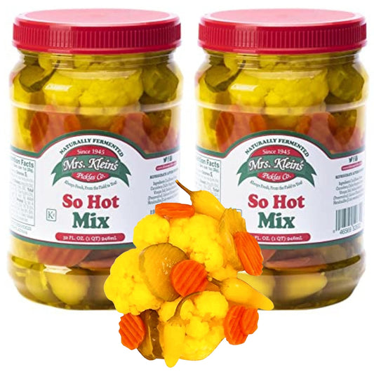 32 Oz. Fresh Pickled Vegetables, 2 Jars, So Hot Mix of Cauliflower Bites, Carrots, Hot Pickles & Chilito Peppers in Spicy Pickle Brine, Vegan Snack