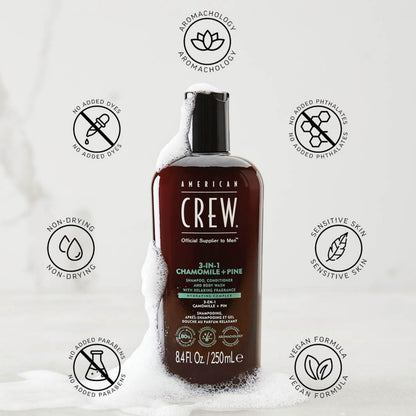 AMERICAN CREW 3-in-1 Chamomile & Pine, Shampoo, Conditioner & Body Wash for Men, All-in-One Care with Calming and Relaxing Fragrance, 15.2 fl oz