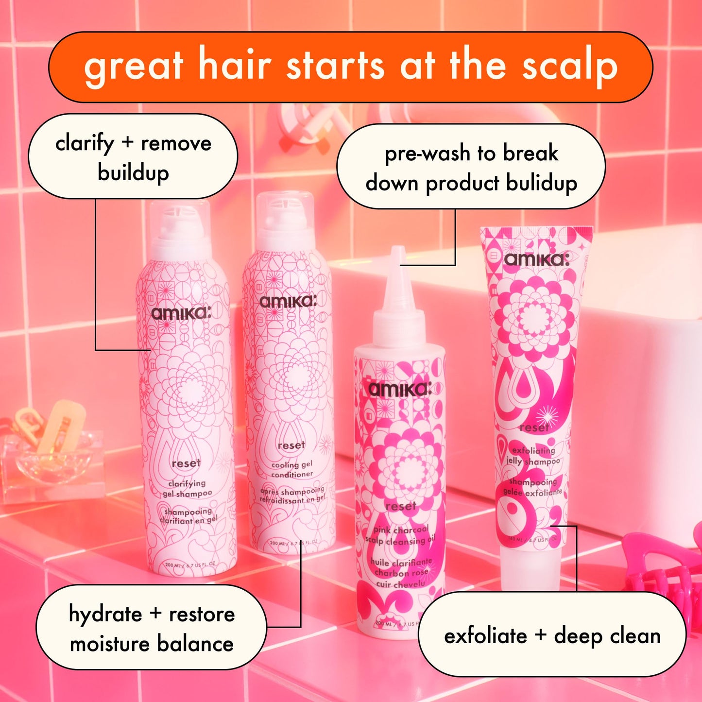 Amika Reset Pink Charcoal Scalp Cleansing Oil Unisex 6.7 oz (Pack of 1)