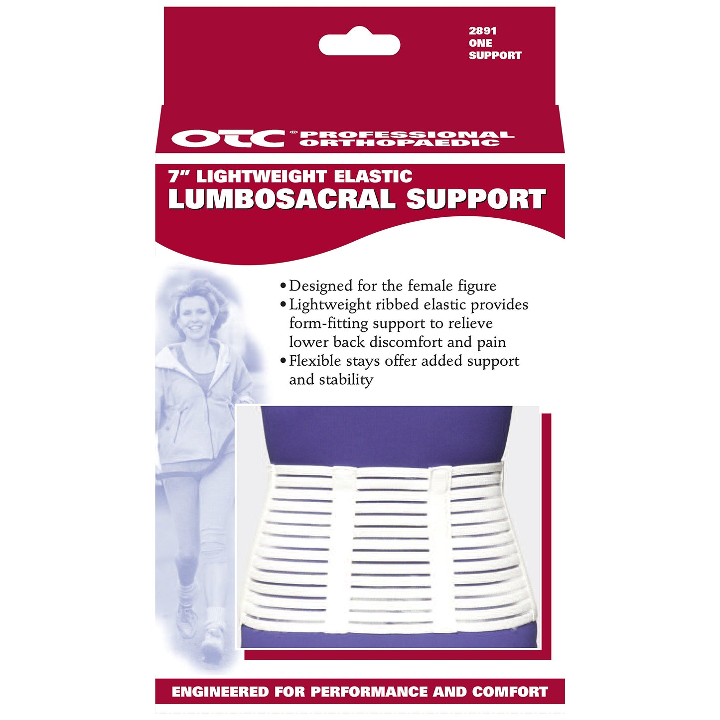 OTC Lumbosacral Support, 7-inch Lower Back, Lightweight Compression, Elastic, White, Large