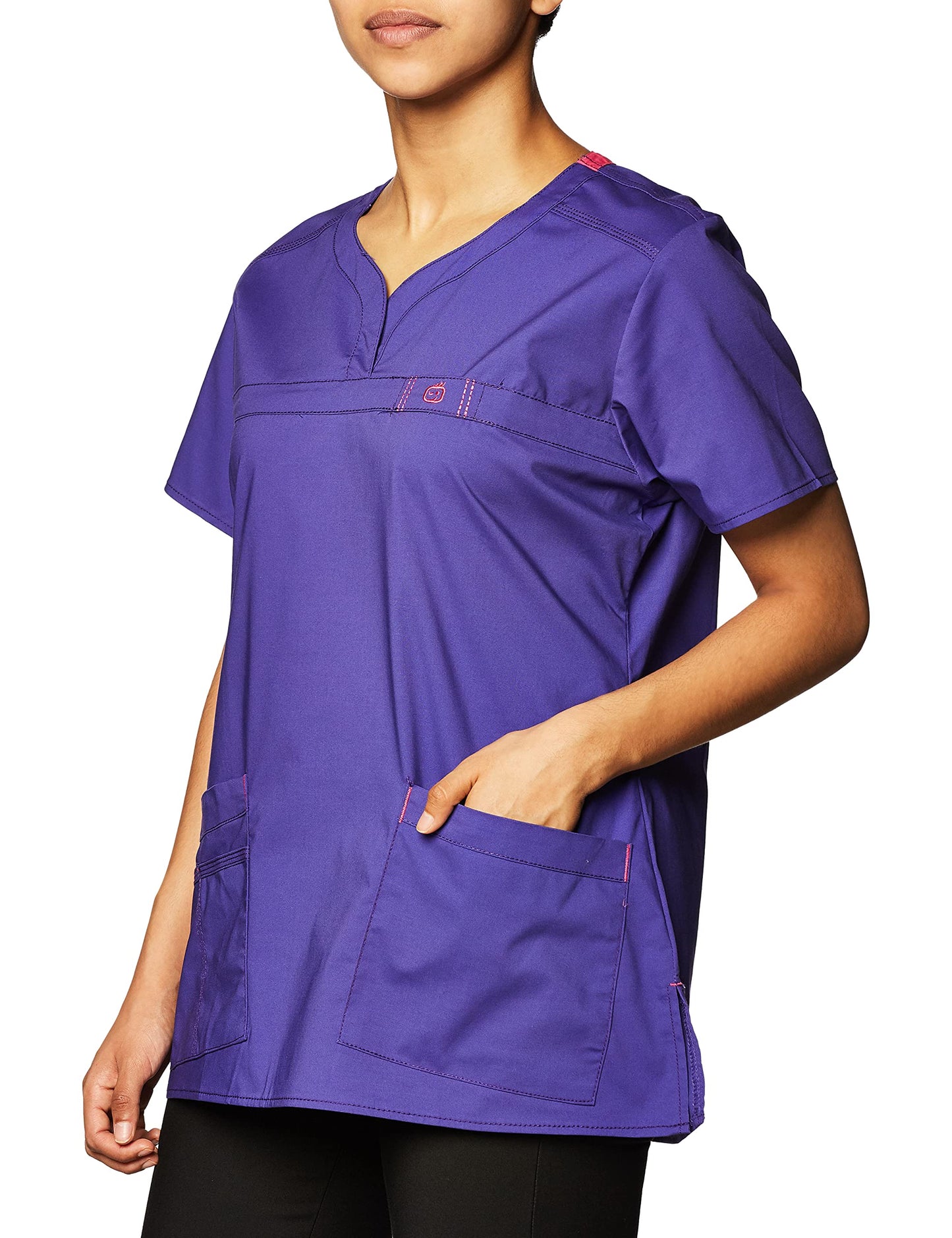 WonderWink Women's Patience Curved Notch Neck Top Shirt, Grape, Medium