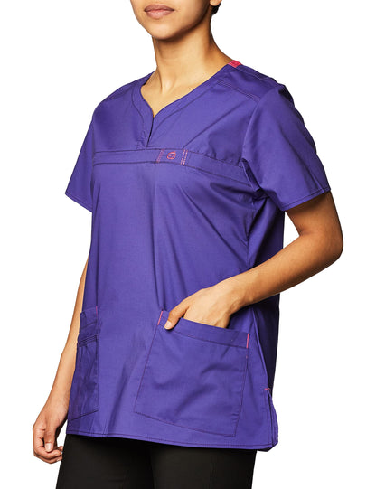 WonderWink Women's Patience Curved Notch Neck Top Shirt, Grape, Medium