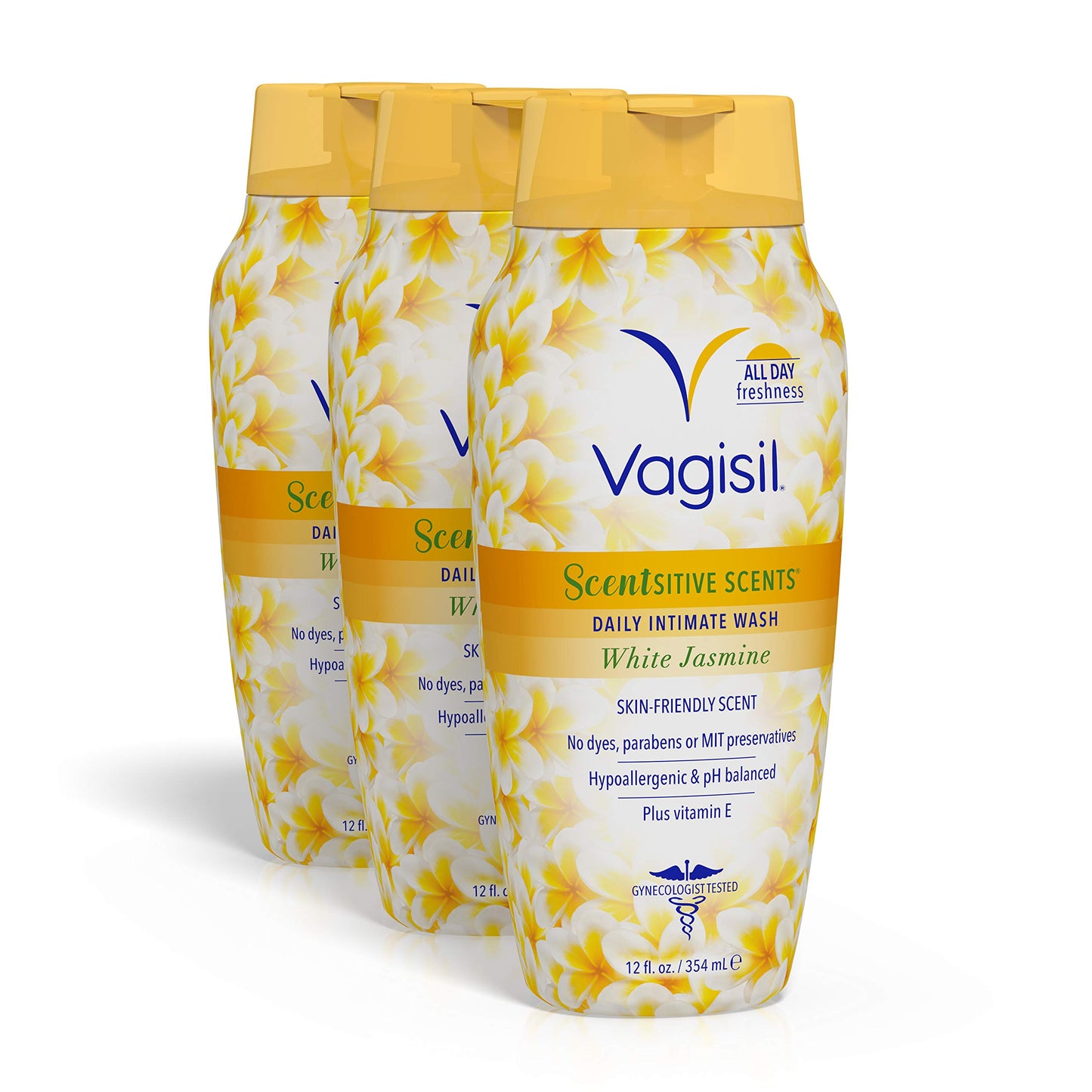 Vagisil Feminine Wash for Intimate Area Hygiene, Scentsitive Scents, pH Balanced and Gynecologist Tested, White Jasmine, 12 oz (Pack of 3)