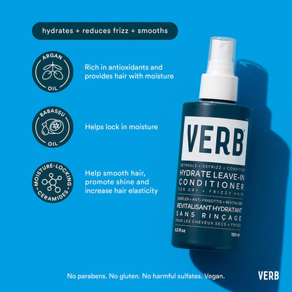 VERB Hydrate Leave-In Conditioner, 6.5 fl oz – Nourish Dry + Frizzy Hair - Smooth + Detangle - Amber + Warm Jasmine Scent