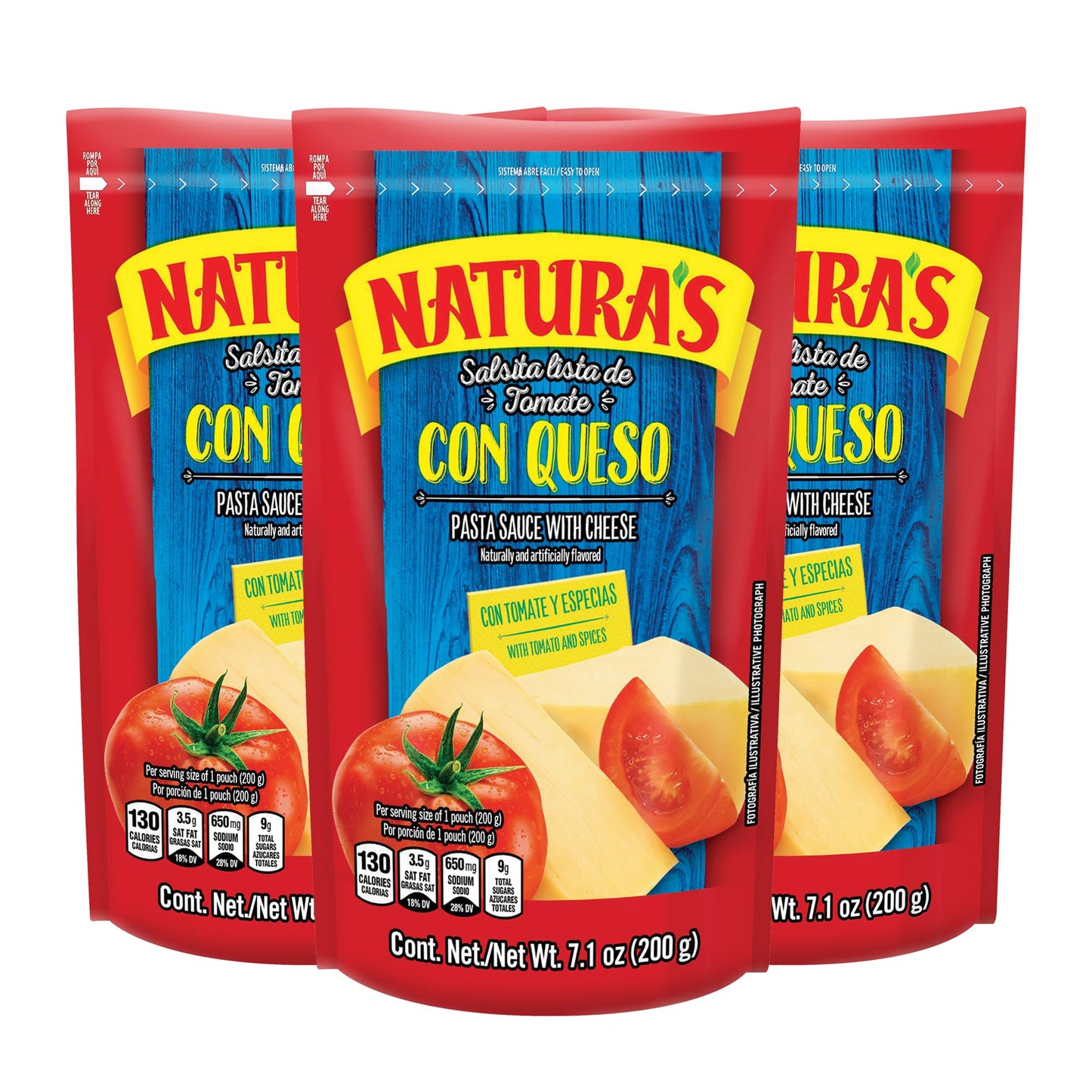 NATURA'S Cheese Pasta Sauce, Ready-to-Eat Salsa Con Queso in 7.1oz. Easy-Open Pouch (Pack of 3)