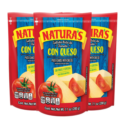 NATURA'S Cheese Pasta Sauce, Ready-to-Eat Salsa Con Queso in 7.1oz. Easy-Open Pouch (Pack of 3)