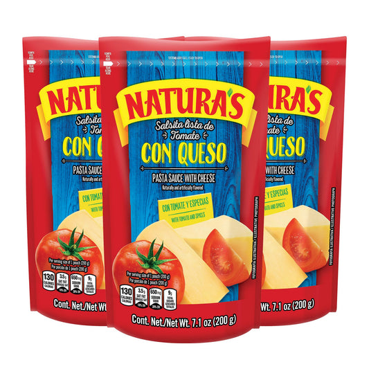NATURA'S Cheese Pasta Sauce, Ready-to-Eat Salsa Con Queso in 7.1oz. Easy-Open Pouch (Pack of 3)