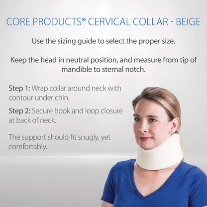 Core Products Foam Cervical Collar Neck Support Brace - Beige, Small- 2" Chin to Sternal Notch