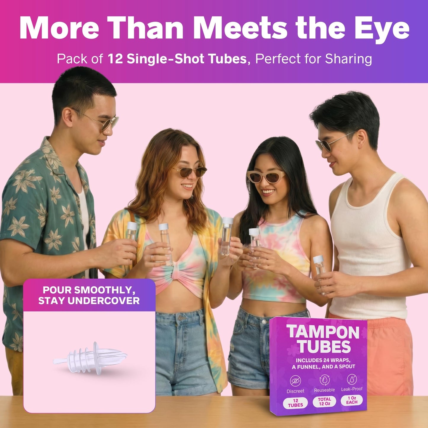Secret Flask Tampon Flask Kit - 12 Tampon Tubes, 24 Wrappers, 1 Funnel & 1 Spout - Undetectable On-The-Go Drink Containers