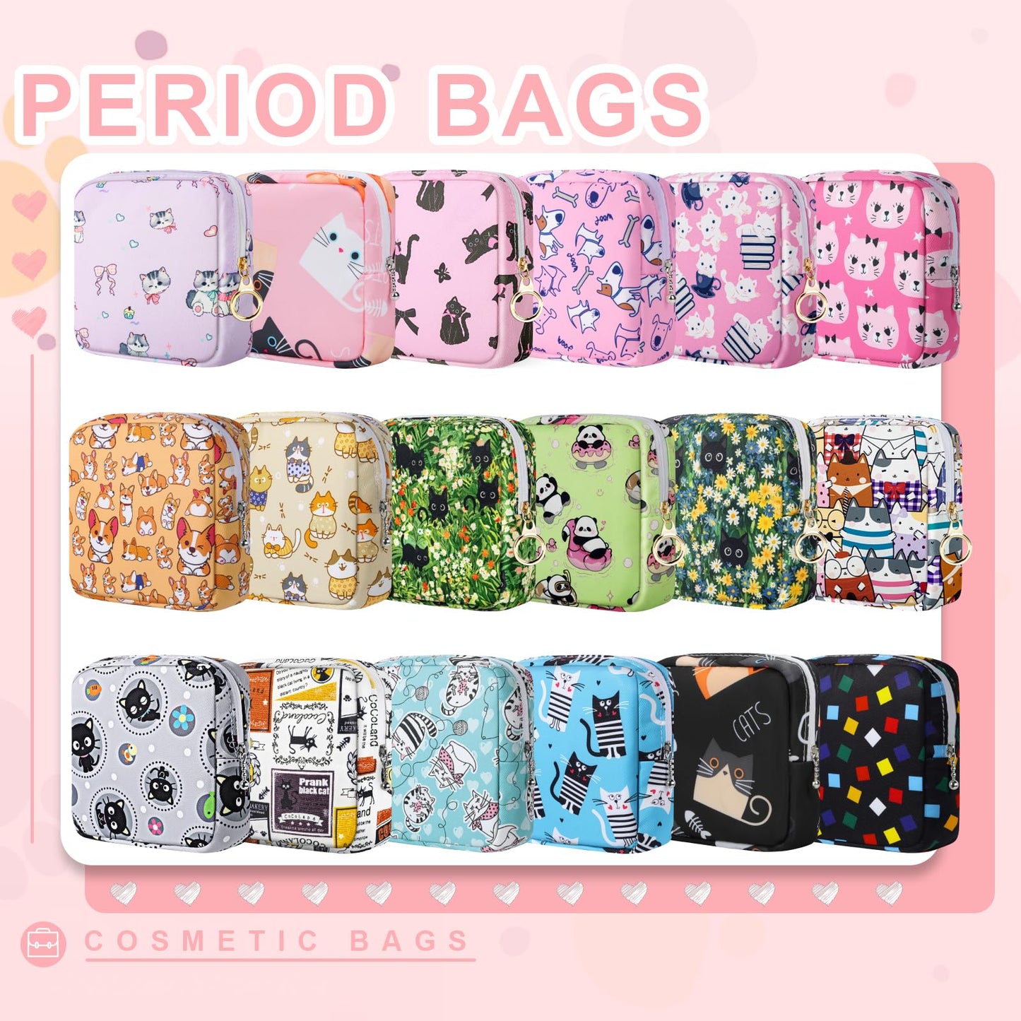 Tampon Holder for Purse, Canvas Period Bag Sanitary Napkin Storage Bag for Girls Womens, Portable Feminine Emergency Pad Period Pouch(Daisy Black Cat)