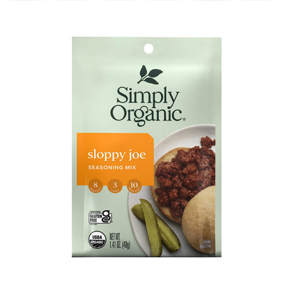 Simply Organic Sloppy Joe, Certified Organic, Kosher, Chili Mixes | 1.41 Ounce (Pack of 4)
