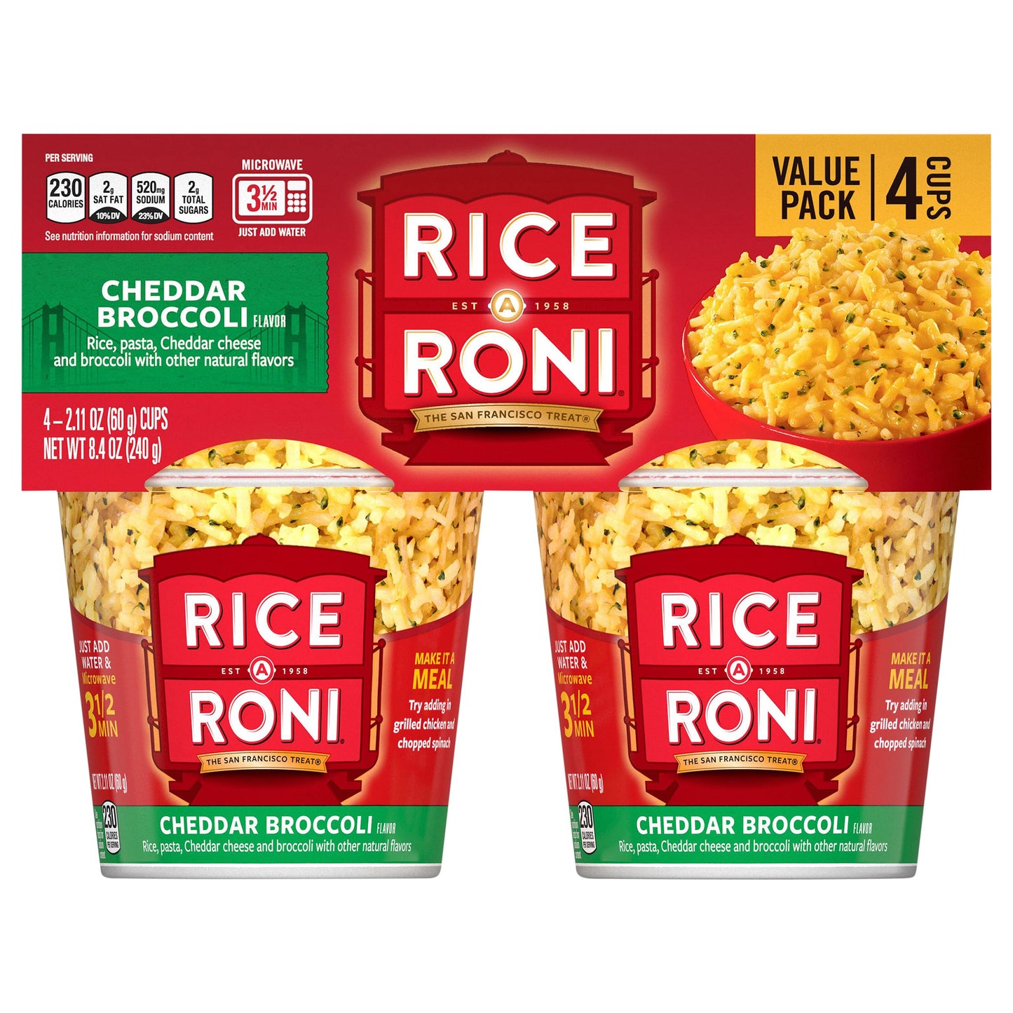 Rice-A-Roni 4pk Cups-Cheddar Broccoli