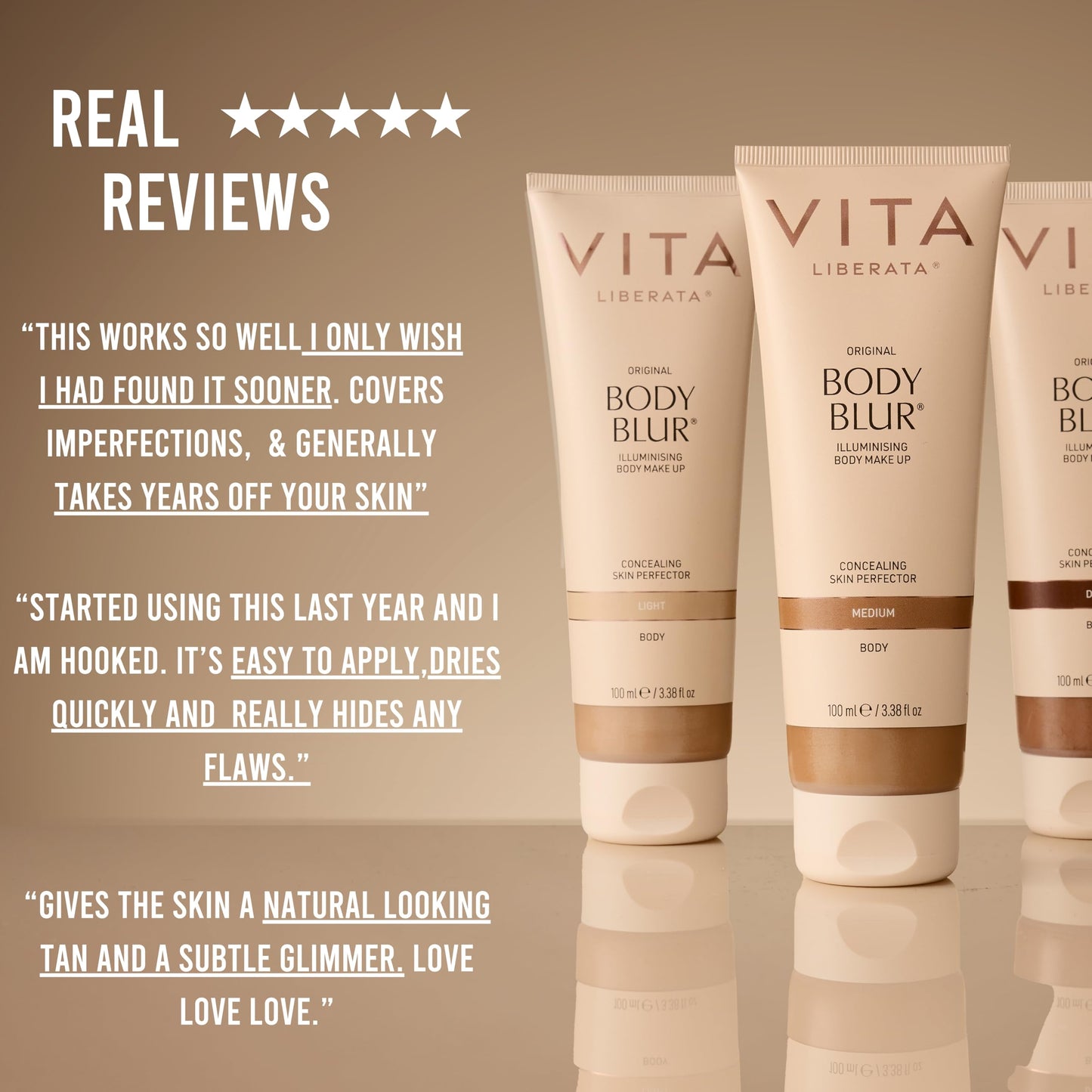 Vita Liberata Body Blur, Leg and Body Makeup. Skin Perfecting Body Foundation for Flawless Bronze, Easy Application, Radiant Glow, Evens Skin Tone, New Packaging