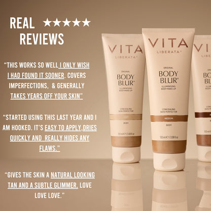 Vita Liberata Body Blur, Leg and Body Makeup. Skin Perfecting Body Foundation for Flawless Bronze, Easy Application, Radiant Glow, Evens Skin Tone, New Packaging