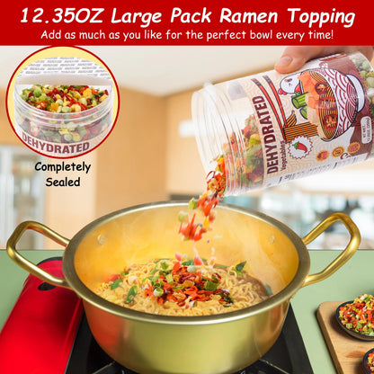Dried Ramen Toppings Dehydrated Vegetables – 9 Mixed Vegetable Green & Red Bell Peppers, 12.35oz Natural Dried Veggie Flakes for Ramen Noodles, Camping Food Emergency Supply, Soups, Vegan