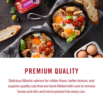 King Oscar Premium Salmon in Olive Oil, Mediterranean Style, 4.05-Ounce Cans (Pack of 12, Packaging May Vary), Skinless & Boneless Salmon