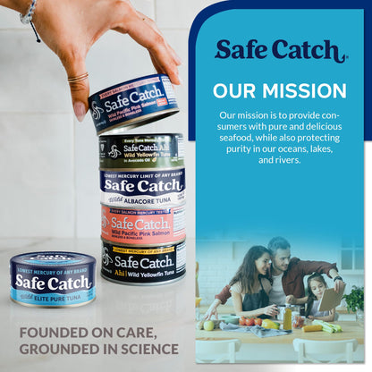 Safe Catch Wild Albacore Tuna Canned Low Mercury Can Tuna Fish Steak Gluten-Free Keto Food Non-GMO Kosher Paleo-Friendly High Protein Every Can Of Tuna Is Tested No Water Oil Tuna, Pack of 6 5oz