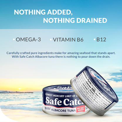 Safe Catch Canned Lowest Mercury Limit Albacore Tuna Fish No Salt Added, Wild Caught, Gluten-Free, Kosher, Keto, 5oz Can, 6-Pack
