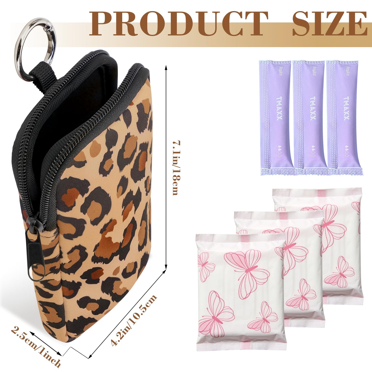 2 Pack Portable Tampon Holder Zippered Pouch with Snap Hook, Waterproof Travel-Friendly Discreet Period Bag, Feminine Products Organizer for Women Purse (Leopard)