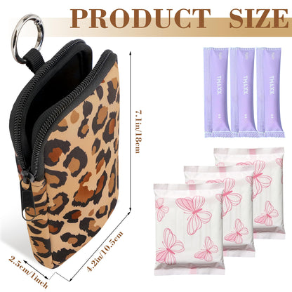 2 Pack Portable Tampon Holder Zippered Pouch with Snap Hook, Waterproof Travel-Friendly Discreet Period Bag, Feminine Products Organizer for Women Purse (Leopard)