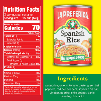 La Preferida Canned Spanish Rice (Bold Flavor from Bell Pepper, Onion & Tomato) No Artificial Colors or Preservatives. Easy Mexican Side Dish, Ready in Minutes, 15oz. (Pack of 12)
