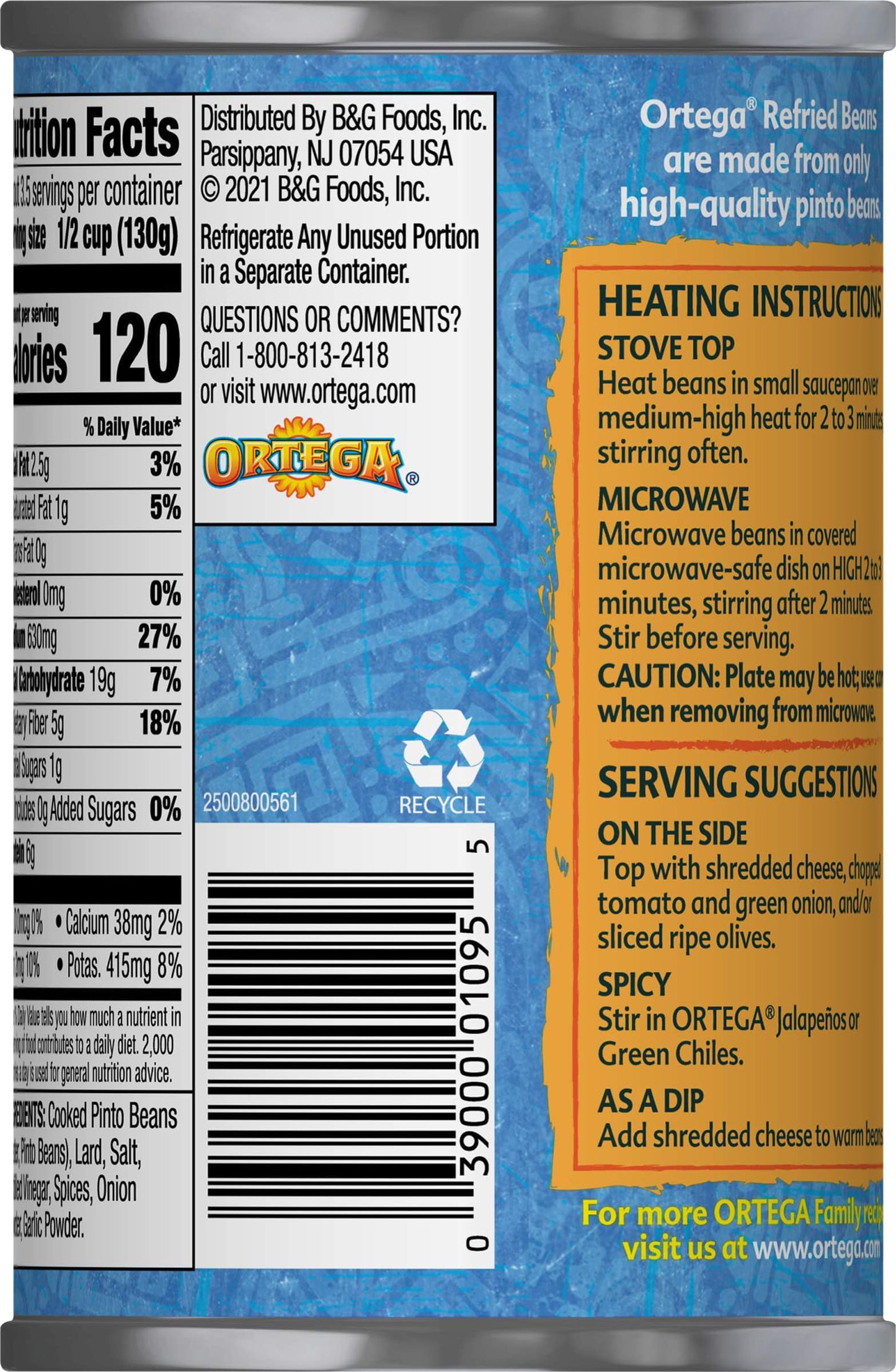 Ortega Refried Beans, Traditional, 16 oz