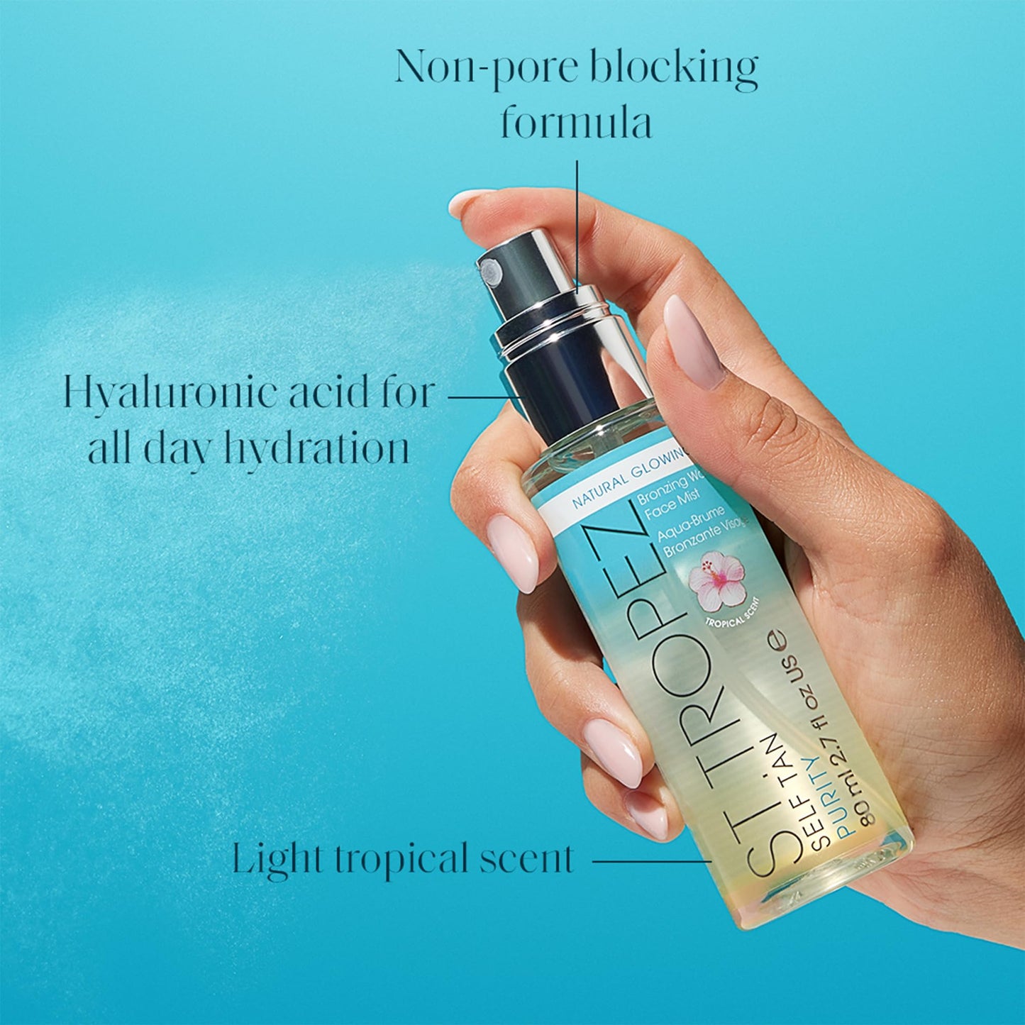 St. Tropez Self Tan Purity Face Mist, Natural Sunkissed Glow Face Tan with Hyaluronic Acid & Antioxidants, Vegan, Natural & Cruelty Free Face Care, 2.7 Fl Oz
