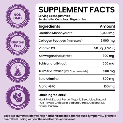Menopause Supplements for Women | Menopause Gummy Vitamins | Relief for Hot Flashes, Night Sweats & Mood Swings | Helps Sleep Disruptions & Brain Function | 60 Vegan Gummies
