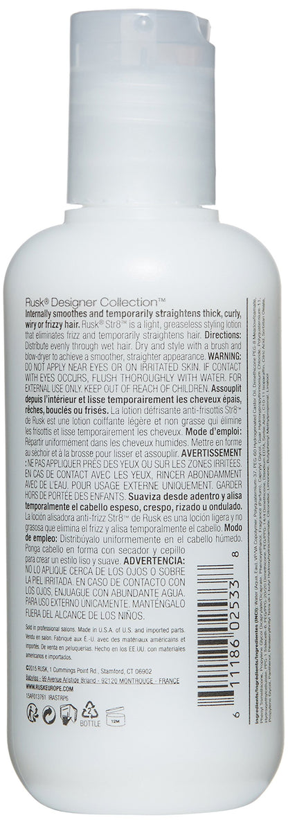 RUSK Designer Collection Str8 Anti-Frizz and Anti-Curl Lotion, Light, Greaseless, Temporarily Removes Curl and Eliminates Frizz, White 6 oz