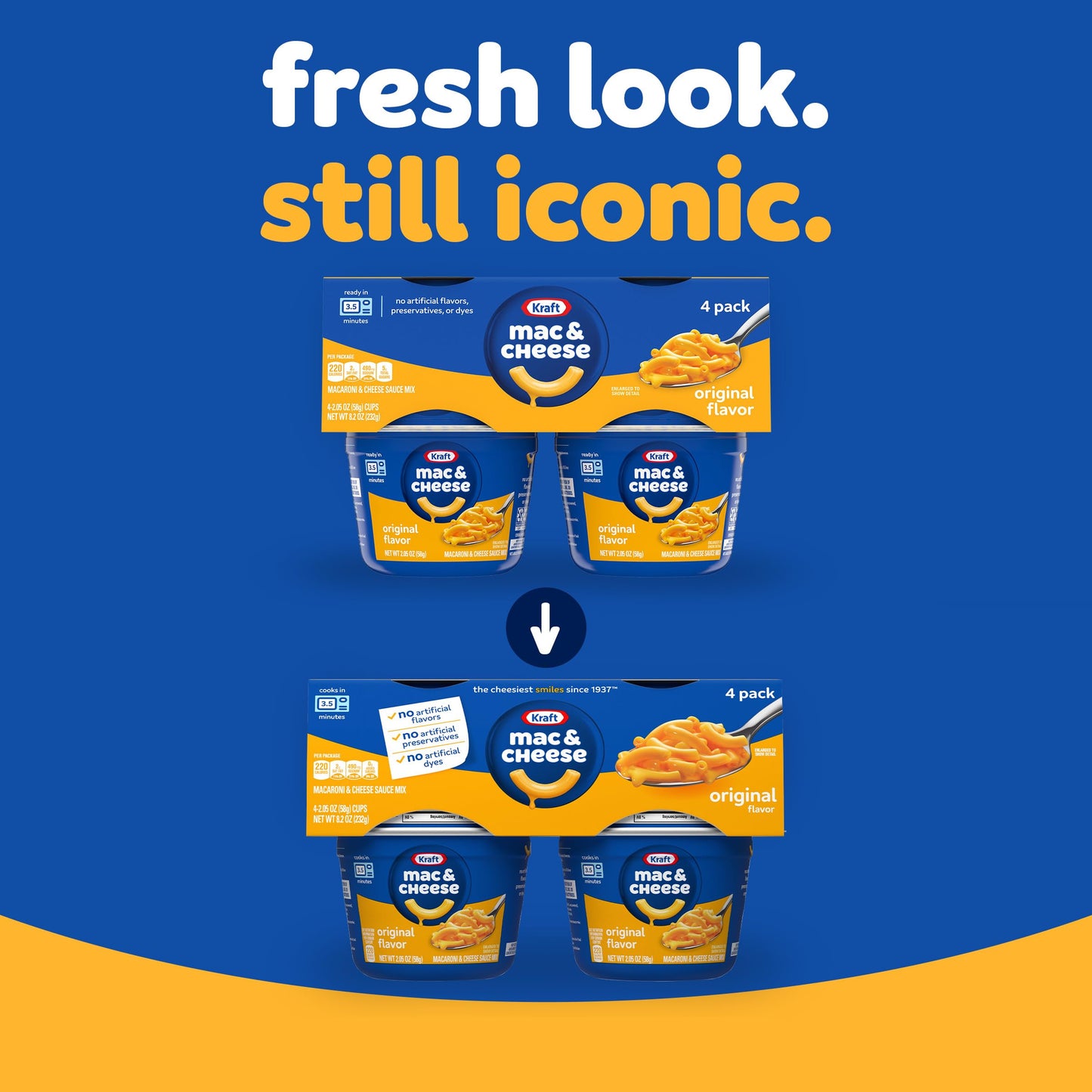 Kraft Mac and Cheese, 4 Cups, for Easy Dinner or Dinner Sides, Original Flavor, No Artificial Flavors, Preservatives or Dyes, 2.05 oz