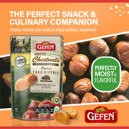 Gefen Organic Whole Peeled and Roasted Chestnuts 3oz Bag | Peeled and Ready to Eat | Great For Cooking & Baking | Kosher