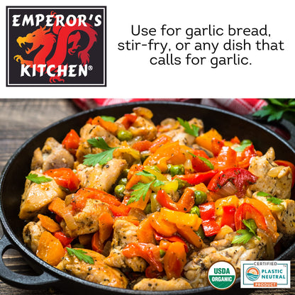 Emperor's Kitchen Organic Chopped Garlic, USDA Certified Organic, Vegan, Ready to Use, 4.5 oz jar