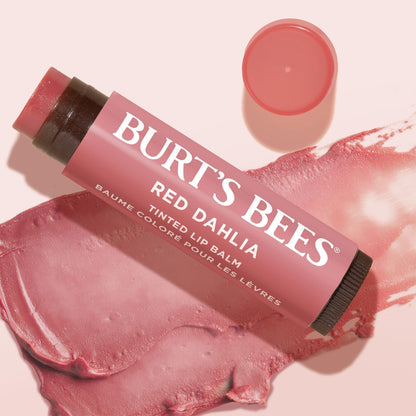 Burt's Bees Easter Basket Stuffers, Lip Tint Balm with Long Lasting 2 in 1 Duo Tinted Balm Formula, Color Infused with Hydrating Shea Butter for a Natural Looking Buildable Finish, Red Dahlia (2-Pack)